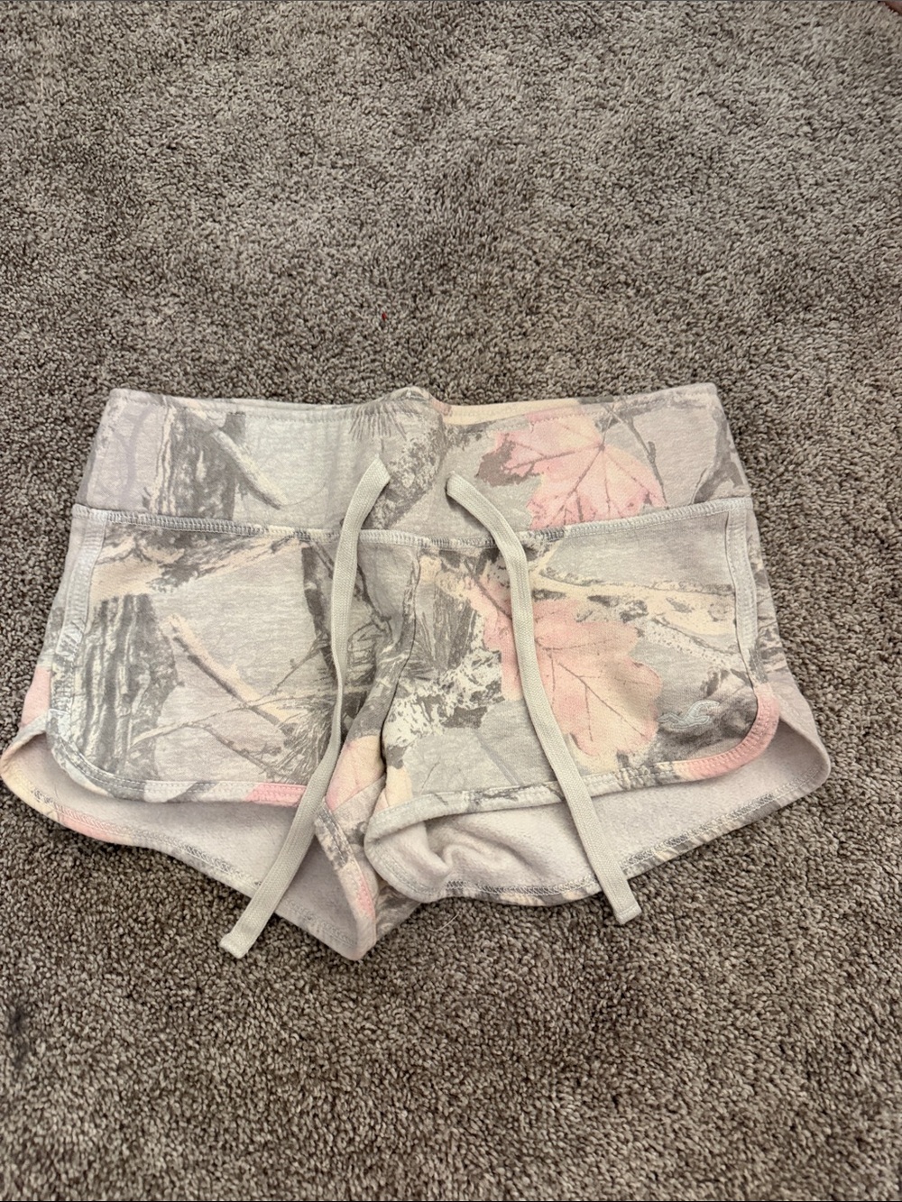 Hollister Gray Shorts with Pink Leaf Print